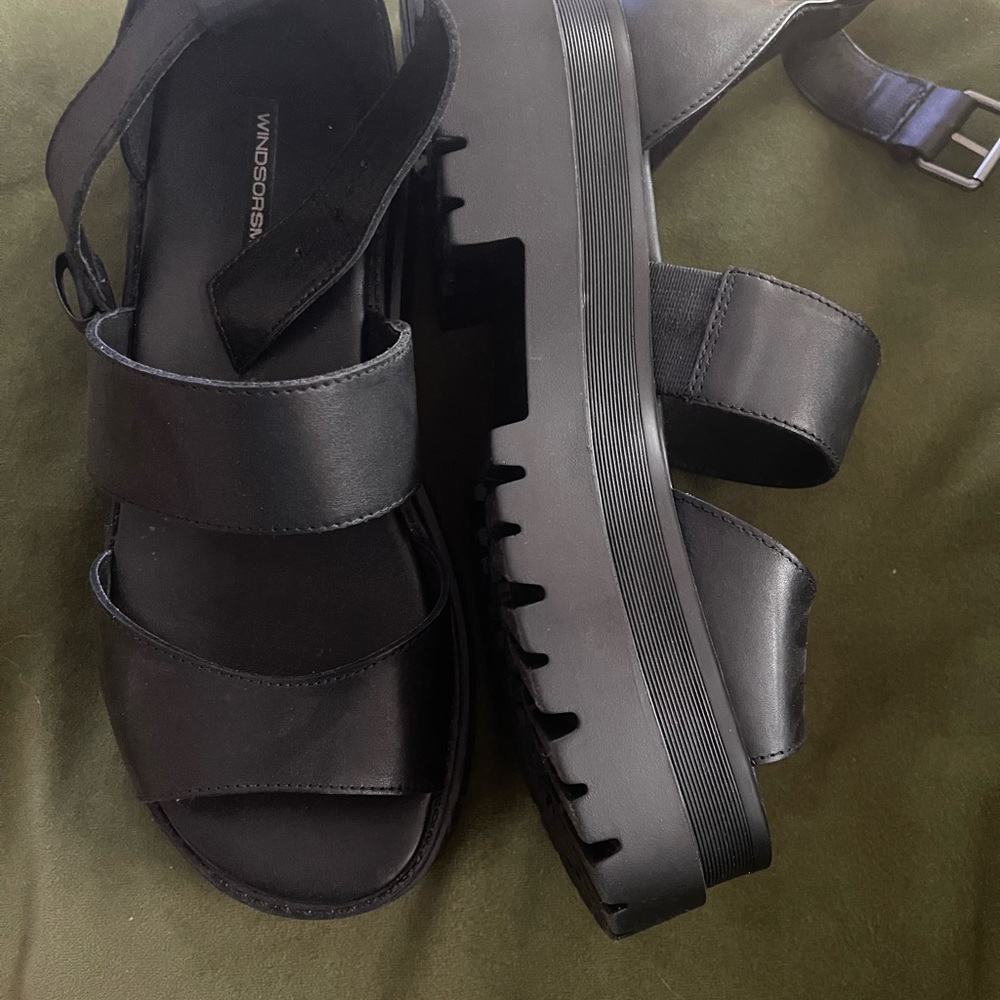 WINDSORSMITH, THRILLED BLACK LEATHER SANDAL, black size 7 - Picture 6 of 6